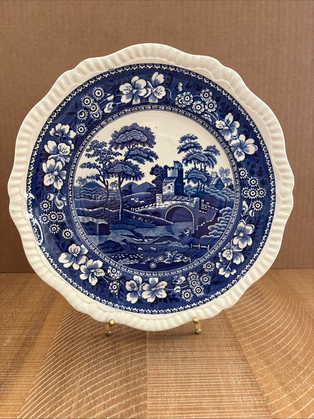 Copeland Spode Flow Blue Tower Dinner Plate 10.5” England Transferware 1920’s